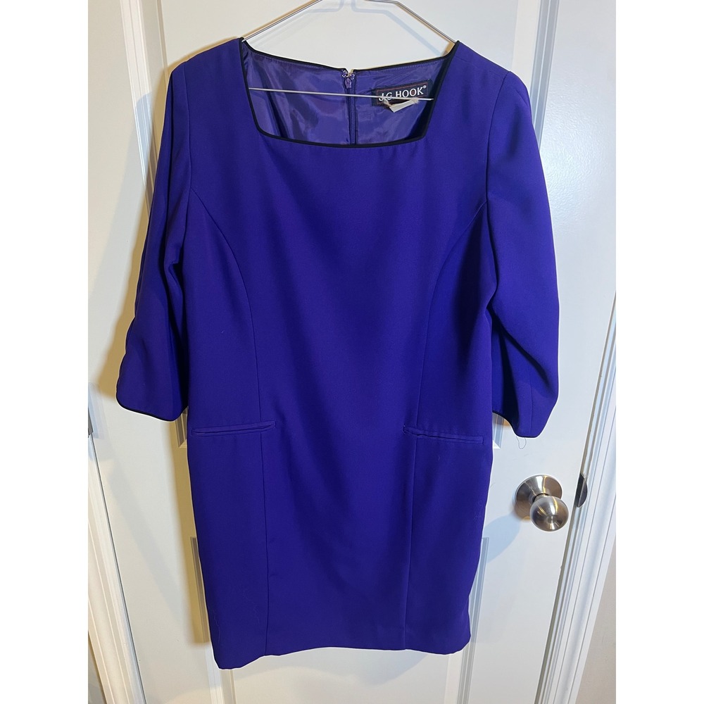 J.G. Hook Womens Dress Square Neck Wool Crepe Purple 10